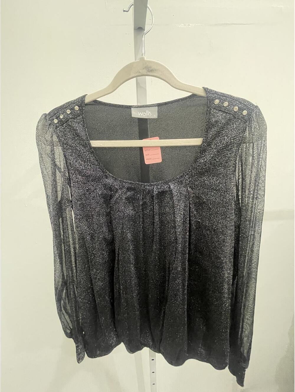 Wallis Black Shimmer Long Sleeve Blouse